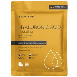 BeautyPro  HYALURONIC ACID Hydrating Facial Sheet Mask 100% Biodegradable with Soybean & Rosehip