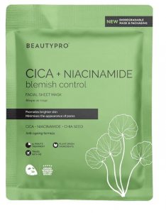BeautyPro CICA + NIACINAMIDE Facial Sheet Mask - 100% Biodegradable - Blemish Control